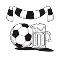 Scarf, football, beer. in a sport bar