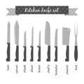 Types of kitchen knives set Royalty Free Stock Photo