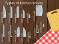 Types of kitchen knives, vector illustration Royalty Free Stock Photo