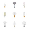 Types of lamps icons set, cartoon style