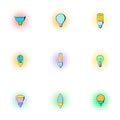 Types of lamps icons set, pop-art style