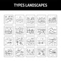 Types landscapes line icons set. Isolated vector element. Royalty Free Stock Photo