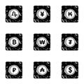Types of money icons set, grunge style Royalty Free Stock Photo