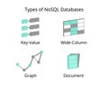 Types of NoSQL Databases with Document based databases, Key-value stores, wide-Column databases, Graph