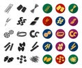 Types of pasta black,flat icons in set collection for design. Figured macaroni for eating vector symbol stock web