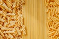 Types of pasta on full frame. shapes of handmade pasta. real life atmosphere. from durum wheat homemade pasta . Mediterranean dish