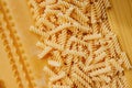 Types of pasta on full frame. shapes of handmade pasta. real life atmosphere. from durum wheat homemade pasta . Mediterranean