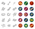 Types of pasta mono,flat icons in set collection for design. Figured macaroni for eating vector symbol stock web