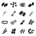 Types of pasta set icons in black style. Big collection of types of pasta vector symbol stock illustration Royalty Free Stock Photo