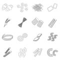 Types of pasta set icons in outline style. Big collection of types of pasta vector symbol Royalty Free Stock Photo