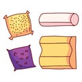 Types of pillows. Types of sleeping pillows set. Hand drawing isolated objects on white background. Vector.