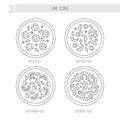 Types of pizza line icon set. Vector illustration.