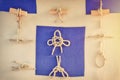 Types of sea knots for tying ropes on the ship. Examples of tying a cordage into a knot in the Navy