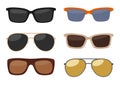 Types of sunglasses. Vector color flat illustration on white background Royalty Free Stock Photo