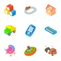 Types of toys icons set, cartoon style