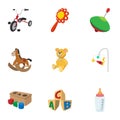 Types of toys icons set, cartoon style