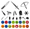 Types of weapons black,flat icons in set collection for design.Firearms and bladed weapons vector symbol stock web