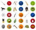 Types of weapons cartoon,flat icons in set collection for design.Firearms and bladed weapons vector symbol stock web