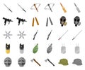 Types of weapons cartoon,monochrom icons in set collection for design.Firearms and bladed weapons vector symbol stock