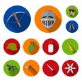 Types of weapons flat icons in set collection for design.Firearms and bladed weapons vector symbol stock web