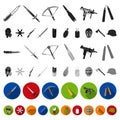 Types of weapons flat icons in set collection for design.Firearms and bladed weapons vector symbol stock web