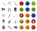 Types of weapons mono,flat icons in set collection for design.Firearms and bladed weapons vector symbol stock web