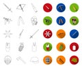 Types of weapons outline,flat icons in set collection for design.Firearms and bladed weapons vector symbol stock web