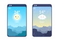 Types of Weather Conditions with Sunny, Cloudy, Windy, Rainy, Snow and Stormy in Template Hand Drawn Cartoon Flat Illustration