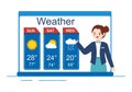 Types of Weather Conditions with Sunny, Cloudy, Windy, Rainy, Snow and Stormy in Template Hand Drawn Cartoon Flat Illustration