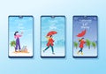 Types of Weather Conditions with Sunny, Cloudy, Windy, Rainy, Snow and Stormy in Template Hand Drawn Cartoon Flat Illustration