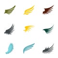 Types of wings icons set, flat style