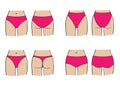 Types of women's panties. Vector set of underwear on figure.