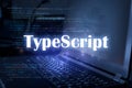 TypeScript inscription against laptop and code background. Learn programming language, computer courses, training Royalty Free Stock Photo
