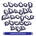 Typescript retro style, technical 3D font, contemporary shift sm