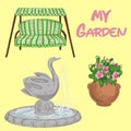 Typesetting illustration with garden elements and the inscription my garden Royalty Free Stock Photo