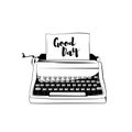 Typewriter badge. Vector illustration isolated on white Royalty Free Stock Photo