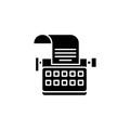 Typewriter black icon concept. Typewriter flat vector symbol, sign, illustration. Royalty Free Stock Photo