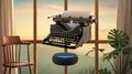 typewriter with a blue light on the top and a blue light on the top Royalty Free Stock Photo