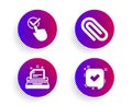 Typewriter, Checkbox and Paper clip icons set. Confirmed sign. Instruction, Approved, Attach paperclip. Vector