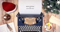 Typewriter Christmas Background with empty white paper