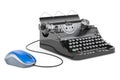 Typewriter with computer mouse. 3D rendering Royalty Free Stock Photo