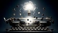 Typewriter and Exploding Light Bulb: Idea Generation Royalty Free Stock Photo