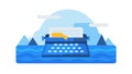 Typewriter floating on water, symbolic creative flow, fluid storytelling, vector design Generative AI Royalty Free Stock Photo