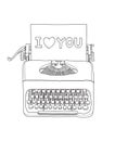 Typewriter i love you portable retro hand drawn vector line art illustration Royalty Free Stock Photo