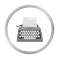 Typewriter icon in monochrome style isolated on white background. Films and cinema symbol stock vector illustration.