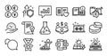 Typewriter, Instruction info and Winner ribbon line icons set. Vector