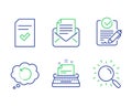 Typewriter, Mail correspondence and Rfp icons set. Checked file, Recovery data and Search signs. Vector