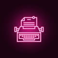Typewriter, paper neon icon. Elements of Law & Justice set. Simple icon for websites, web design, mobile app, info graphics