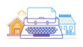 Typewriter with stacked papers, domestic writing, creative home office, vector design Generative AI Royalty Free Stock Photo