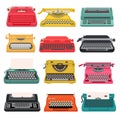 Typewriter vector old vintage keyboard machine, retro type-writer for writing and typing. Illustration set of antique